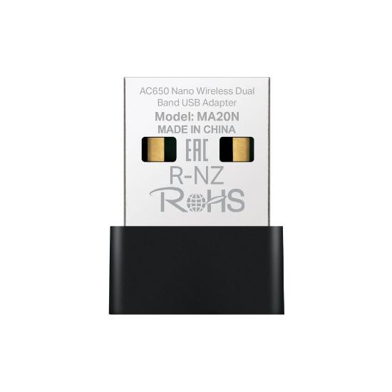 Mrežna kartica adapter USB2.0, MERCUSYS MA20N, 802.11b/g/n/ac, AC650, Dual Band, za bežičnu mrežu