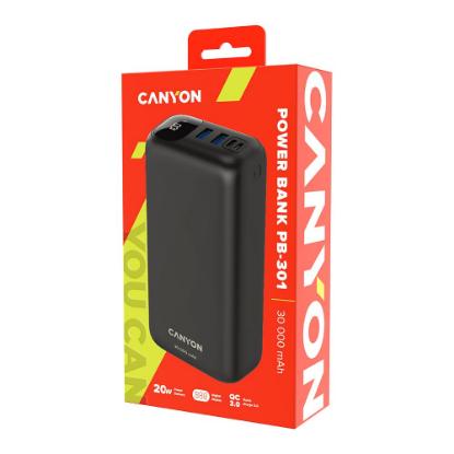Mobilni USB punjač CANYON PB-301, 20W, 30000 mAh, crni