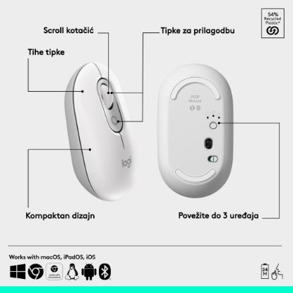 Miška LOGITECH POP, optički, bežični, USB, BT, 1000dpi, beli