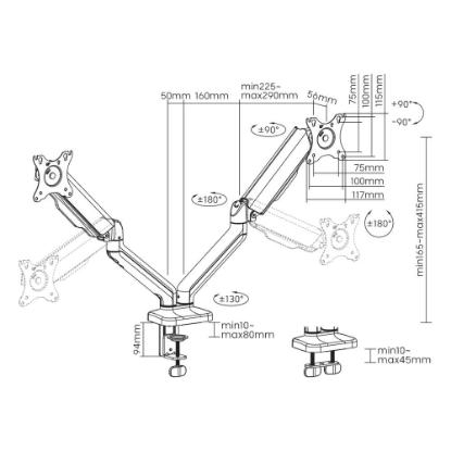 Stalak za monitor SBOX LCD-S024-2, stolni, do 32", za 2 monitora, crni