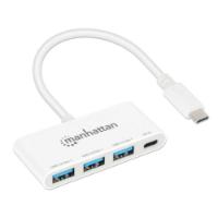 USB HUB MANHATTAN, 3-portni, USB-C na 3x USB-A, USB-C PD 100W, bijeli