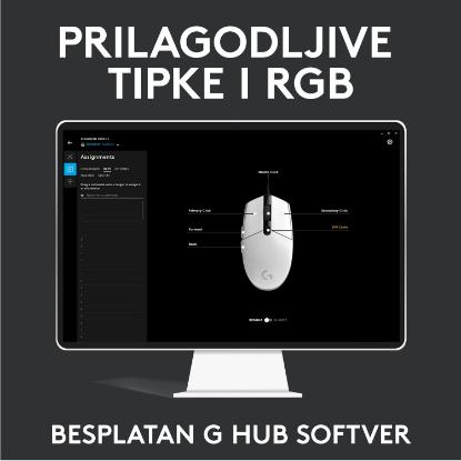 Miška LOGITECH Gaming G102 Lightsync, optički, 8000dpi, beli, USB