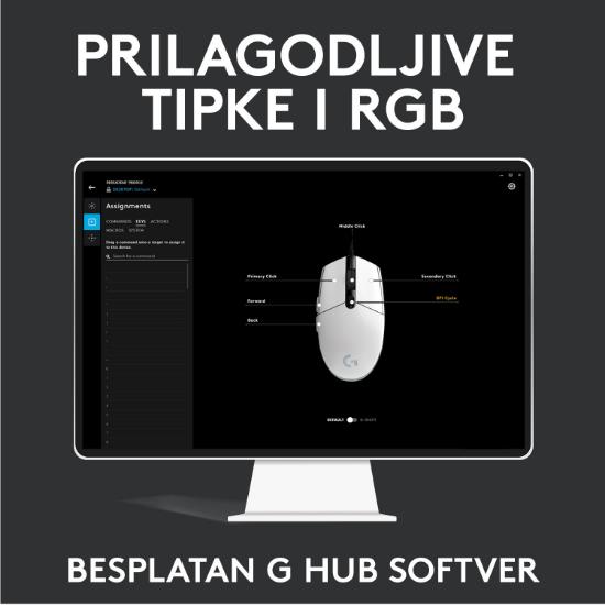 Miška LOGITECH Gaming G102 Lightsync, optički, 8000dpi, beli, USB