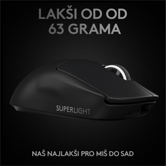 Miška LOGITECH Pro X Superlight, bežični, optički, 25600dpi, črni, USB