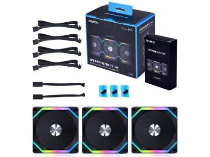 Ventilator LIAN LI Uni Fan SL120 V2 RGB PWM, 120mm, črni, 3 ventilatora, krmilnik