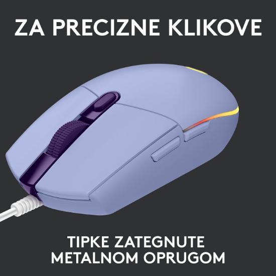 Miška LOGITECH Gaming G102 Lightsync, optički, 8000dpi, lilac, USB