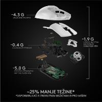 Miška LOGITECH Pro X Superlight, bežični, optički, 25600dpi, beli, USB