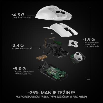Miška LOGITECH Pro X Superlight, bežični, optički, 25600dpi, beli, USB