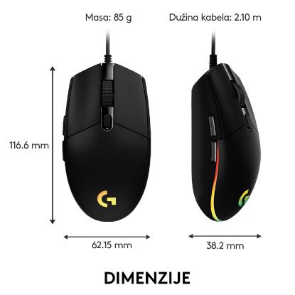 Miška LOGITECH Gaming G102 Lightsync, optički, 8000dpi, črni, USB