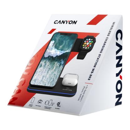 Bežični punjač CANYON WS-303, 3u1, 15W, za Apple, crni