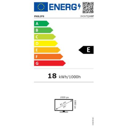 Monitor 23.8" PHILIPS 243V7QJABF, FHD, IPS, 4ms, 250cd/m2, 20.000.000:1, črni