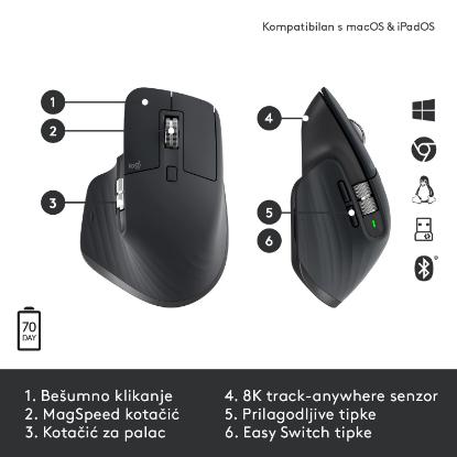 Miška LOGITECH MX Master 3S Performance, laserski, bežični, BT, USB, črni