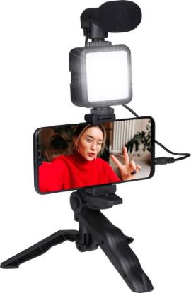 Selfie tripod GRUNDIG Selfie Studio, sa svjetlom i mikrofonom, crni