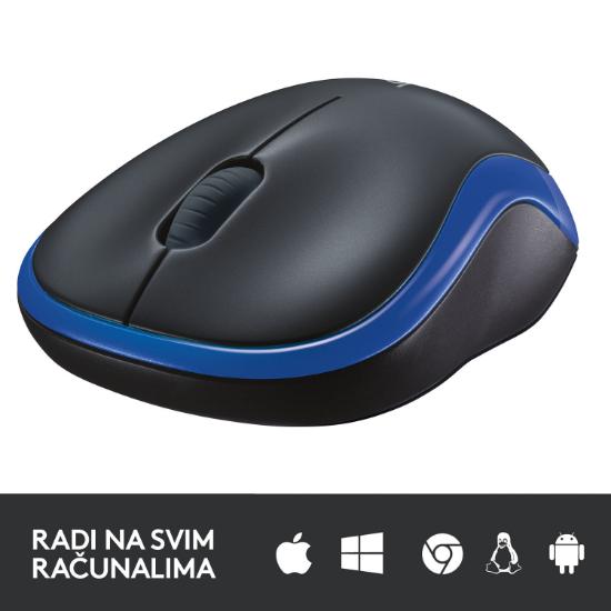Miška LOGITECH M185, optički, bežični, 1000dpi, crno-modri