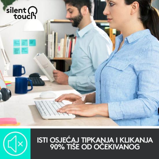 Tipkovnica + miška LOGITECH MK295 Silent Wireless Combo, brezžična, bela, USB