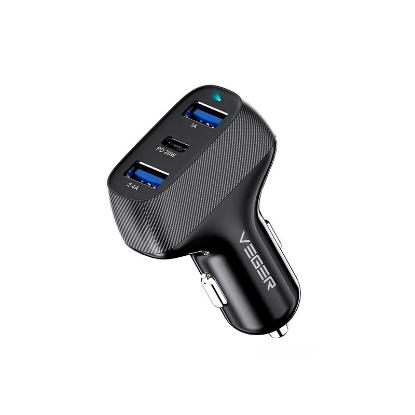 Auto punjač VEGER CC271, 37W, 2xUSB, USB-C, crni