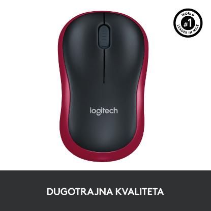 Miška LOGITECH M185, optički, bežični, 1000dpi, crno-rdeči