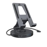 Stalak za tablet/smartphone ICY BOX IB-TH100-DK, okretni stalak, 2x USB-C, 2x USB-A 3.2 Gen1, HDMI, SD/microSD, audio, sivi