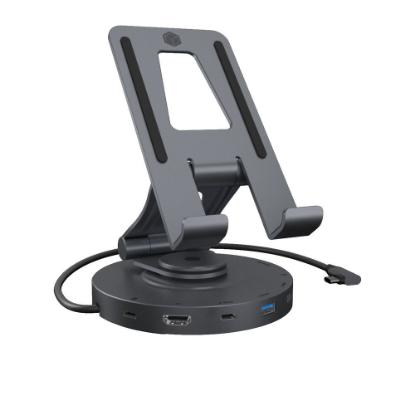 Stalak za tablet/smartphone ICY BOX IB-TH100-DK, okretni stalak, 2x USB-C, 2x USB-A 3.2 Gen1, HDMI, SD/microSD, audio, sivi