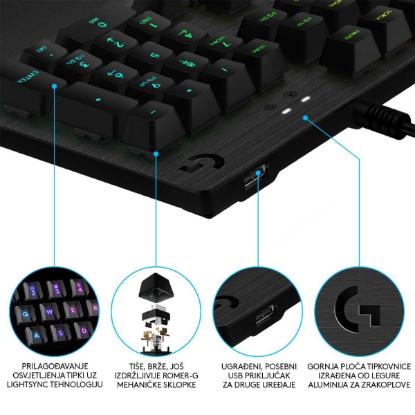 Tipkovnica LOGITECH Gaming G512 Carbon, RGB, mehanička, GX Brown Tactile, US layout, črna