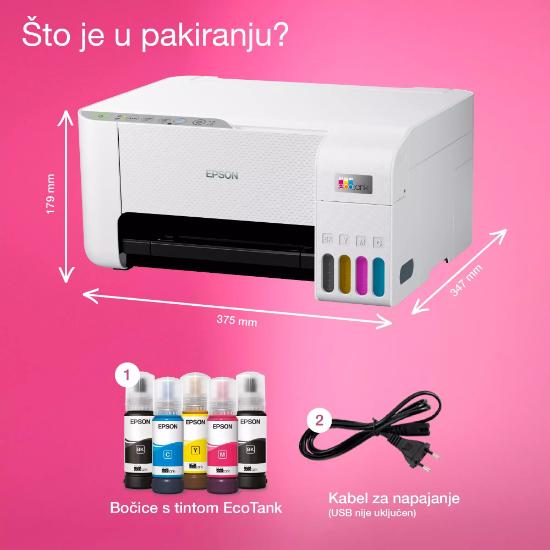 Multifunkcijski Tiskalnik EPSON EcoTank L3276, Tiskalnik/scanner/copy, 5760 x 1440, WiFi, USB, beli
