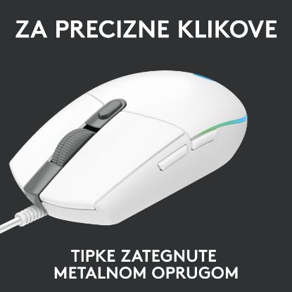 Miška LOGITECH Gaming G102 Lightsync, optički, 8000dpi, beli, USB