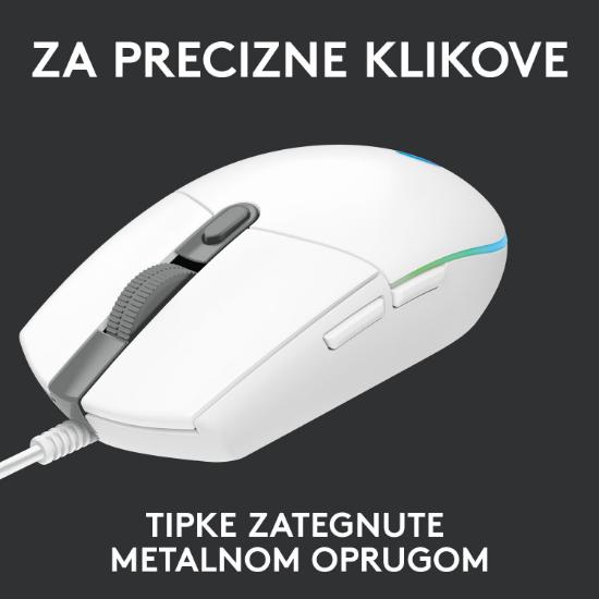 Miška LOGITECH Gaming G102 Lightsync, optički, 8000dpi, beli, USB