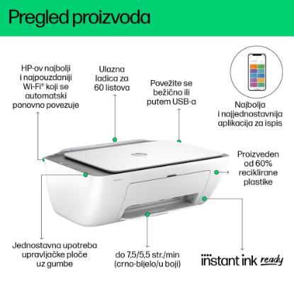 Multifunkcijski Tiskalnik HP DeskJet 2820e, 588K9B, Tiskalnik/scanner/copy, 1200dpi, Wi-Fi, USB, Instant Ink, beli