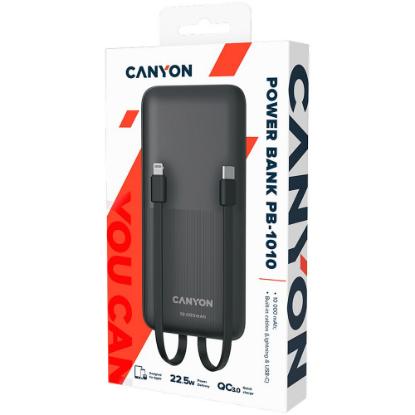 Mobilni USB punjač CANYON PB-1010, 10000 mAh, PD, QC3.0, 22.5W, crni