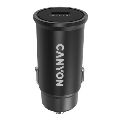 Auto punjač CANYON C-20, 20W PD, USB-C, crni