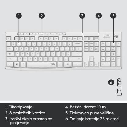 Tipkovnica + miška LOGITECH MK295 Silent Wireless Combo, brezžična, bela, USB
