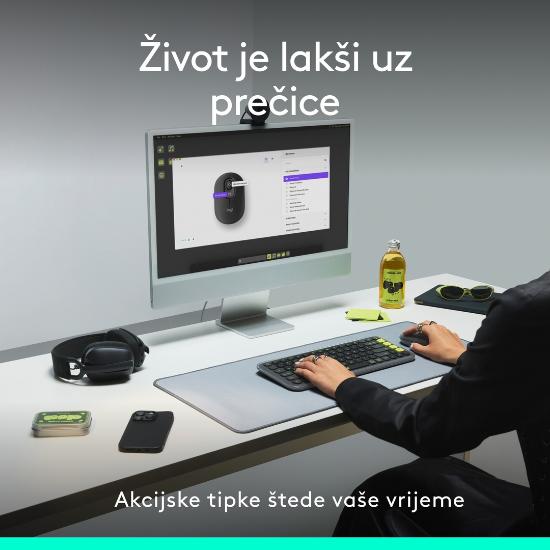 Miška LOGITECH POP, optički, bežični, USB, BT, 1000dpi, sivi