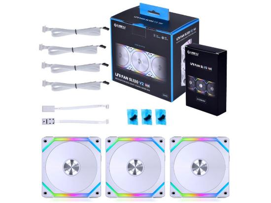 Ventilator LIAN LI Uni Fan SL120 V2 RGB PWM, 120mm, beli, 3 ventilatora, krmilnik