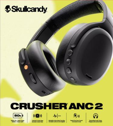 Slušalice SKULLCANDY CRUSHER ANC 2 WIRELESS OVER-EAR, bežične, BT, over-ear, mikrofon, crne