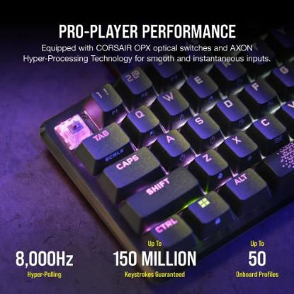 Tipkovnica CORSAIR K65 Pro Mini RGB, optičko-mehanička, Corsair OPX, US Layout, USB, črna
