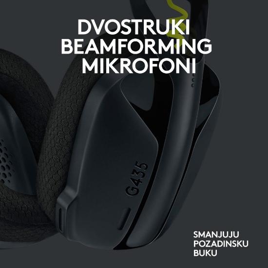 Slušalice LOGITECH Gaming G435 Lightspeed, USB-C, bežične, BT, crne