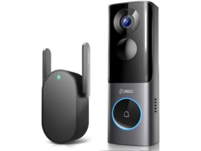 Pametno bežično zvono 360 Video Doorbell X3, 8GB, WiFi, 5MP UHD, 5000mAh, sivo