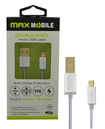 Kabel MAXMOBILE micro USB DOUBLE SIDED, 1m, srebrni