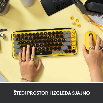 Tipkovnica LOGITECH POP Keys, mehanička, brezžična, US Layout, USB, žuto/črna