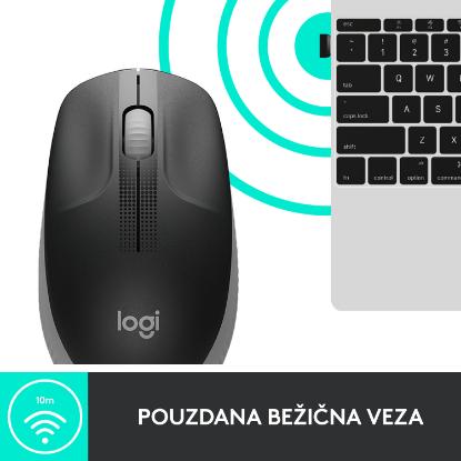 Miška LOGITECH M190, optički, bežični, 1000dpi, crno-sivi