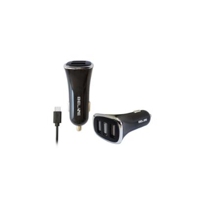 Auto punjač BELINE, 3xUSB-A + kabel USB-C, crni
