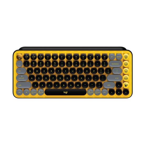 Tipkovnica LOGITECH POP Keys, mehanička, brezžična, US Layout, USB, žuto/črna