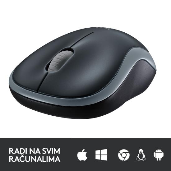 Miška LOGITECH M185, optički, bežični, 1000dpi, crno-sivi