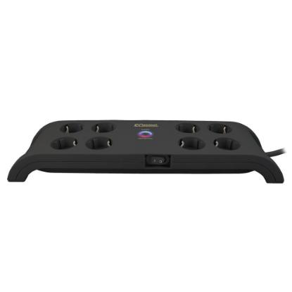 Prenaponska zaštita COMMEL, 8 utičnica, 2xUSB-A, 2m, crna