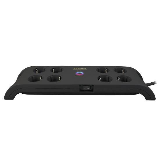 Prenaponska zaštita COMMEL, 8 utičnica, 2xUSB-A, 2m, crna