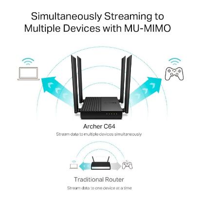 Router TP-LINK Archer C64, AC1200, 802.11a/b/g/n/ac, 4x 10/100/1000 LAN + WAN 10/100/1000, 4 antene, bežični