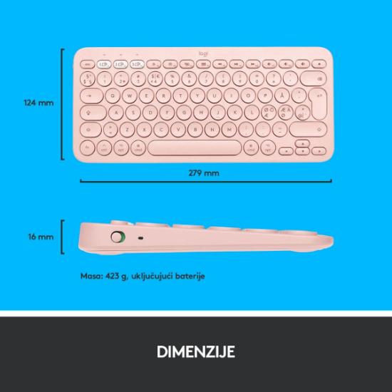Tipkovnica LOGITECH K380, BT, kompaktna, za Mac, roza