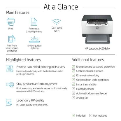 Tiskalnik HP LaserJet M209dw 6GW62F, 64MB, WiFi, LAN, USB, BT, beli
