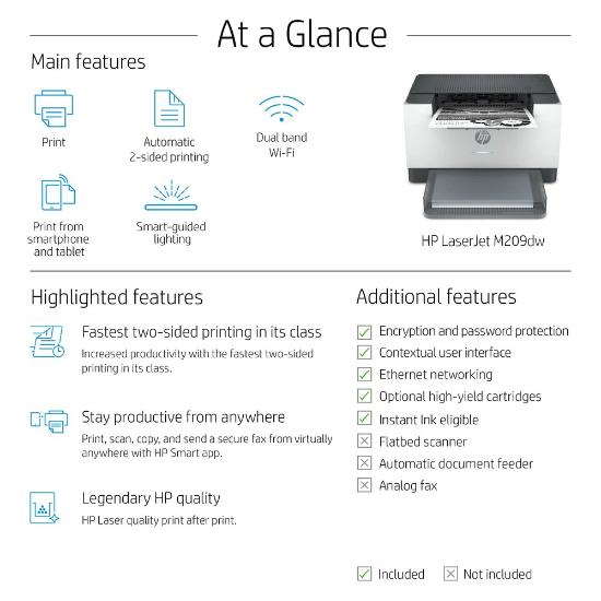 Tiskalnik HP LaserJet M209dw 6GW62F, 64MB, WiFi, LAN, USB, BT, beli