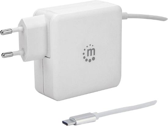 Kućni punjač MANHATTAN, 60W, USB-C kabel PD 3.0, USB-A, bijeli